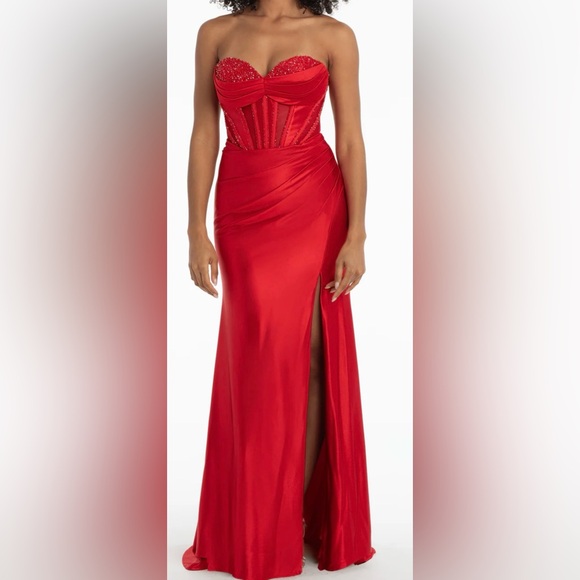 Camille La Vie Red Beaded Prom Dress Camille La Vie Red Beaded Prom Dress